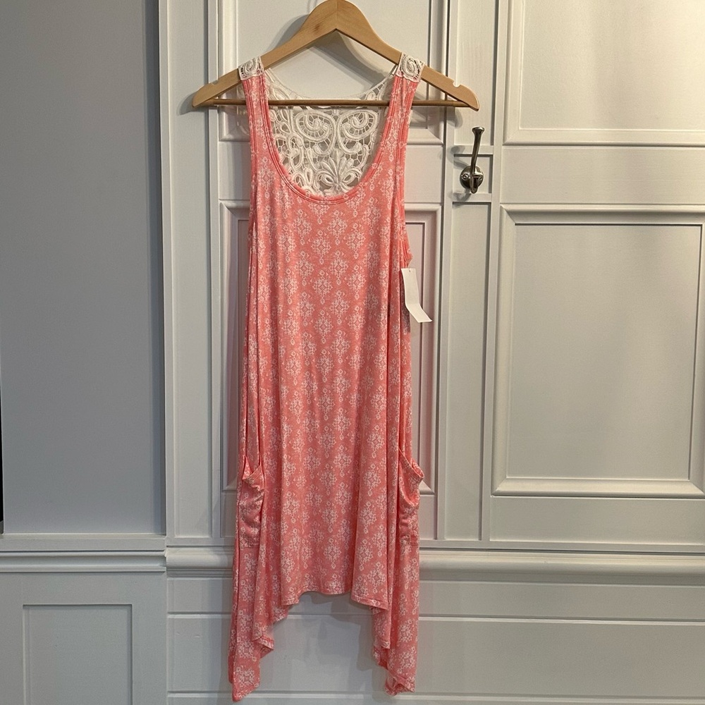 RENE ROFE SLEEPWEAR Women's S Chemise Stretch Fabric Nightgown Peach Crotchet